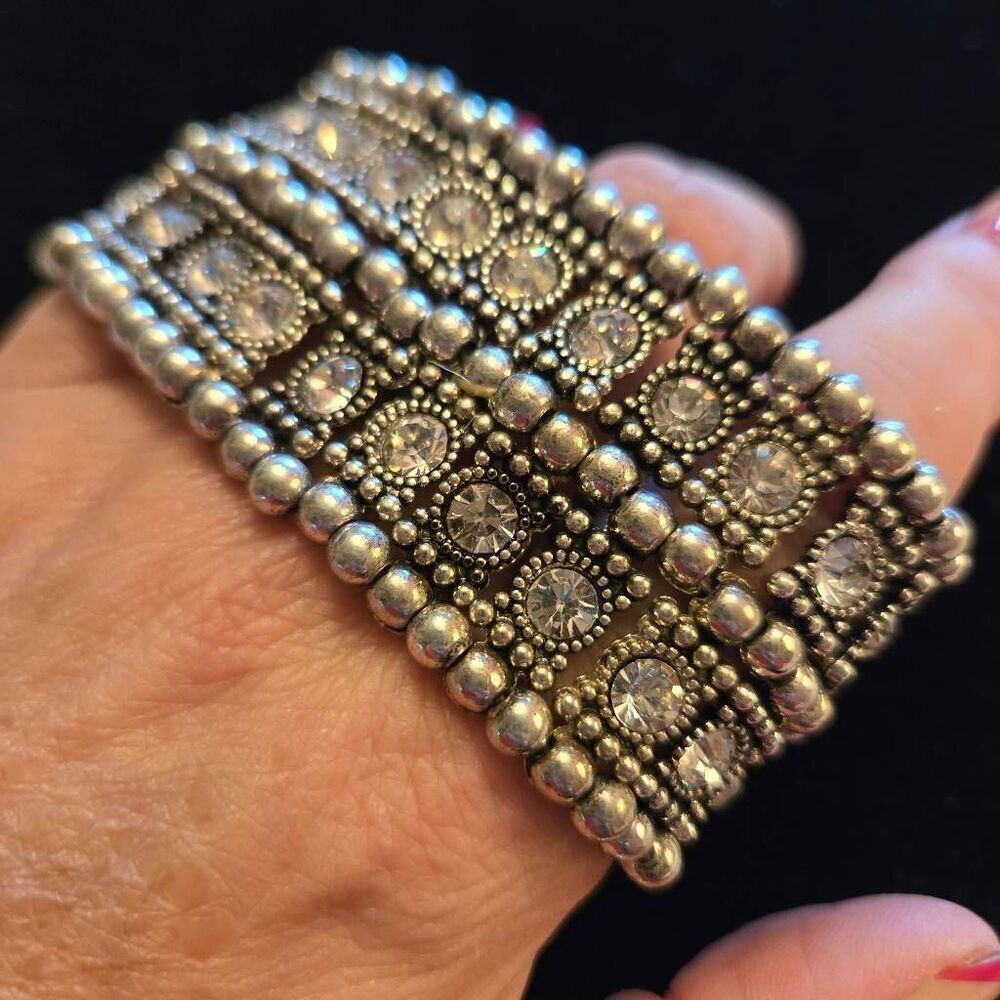 NWOT Silver + Rhinestone Stretch Bracelet